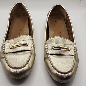 Vionic womens Ashby gold leather flats loafer shoes sz 9.5 comfort support